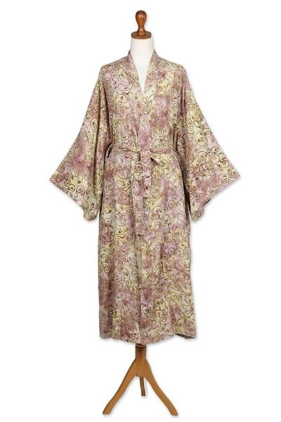 Alternate image for Rayon Robe Olive Floral Batik Print from Indonesia Grand Floral
