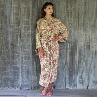 Alternate image for Rayon Robe Olive Floral Batik Print from Indonesia Grand Floral