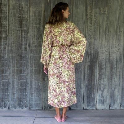 Alternate image for Rayon Robe Olive Floral Batik Print from Indonesia Grand Floral