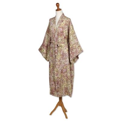 Alternate image for Rayon Robe Olive Floral Batik Print from Indonesia Grand Floral