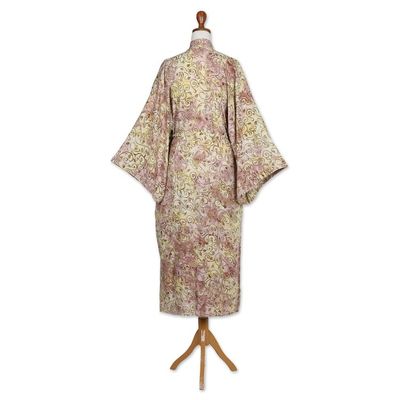 Alternate image for Rayon Robe Olive Floral Batik Print from Indonesia Grand Floral
