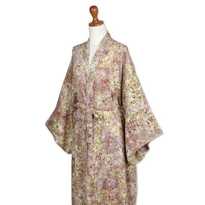Alternate image for Rayon Robe Olive Floral Batik Print from Indonesia Grand Floral