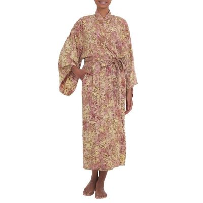 Alternate image for Rayon Robe Olive Floral Batik Print from Indonesia Grand Floral