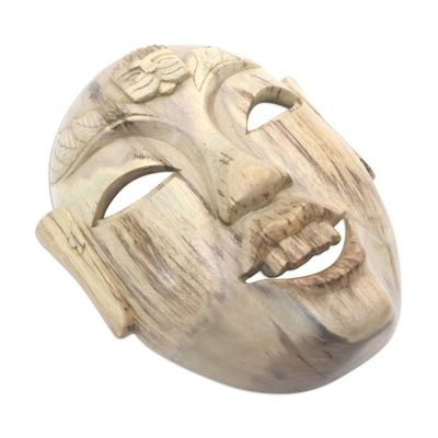 Alternate image for Hand Carved Hibiscus Wood Wall Mask from Indonesia Happy Balinese