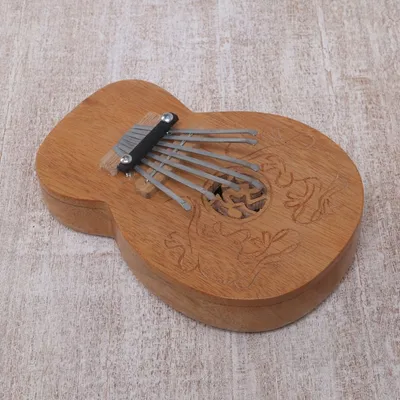 Alternate image for Decorative Teak Wood Kalimba Thumb Piano from Indonesia Gecko Curves