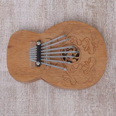 Alternate image for Decorative Teak Wood Kalimba Thumb Piano from Indonesia Gecko Curves
