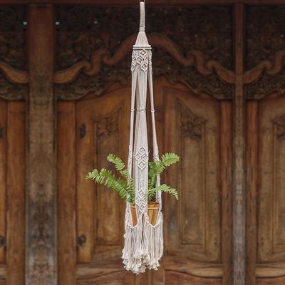 Alternate image for Handwoven Single Cotton Flower Pot Hanger from Bali Tegalalang Plants