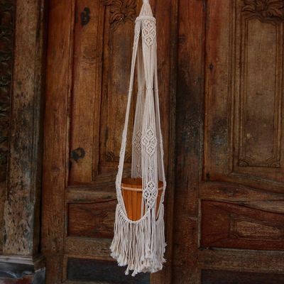 Alternate image for Handwoven Single Cotton Flower Pot Hanger from Bali Tegalalang Plants
