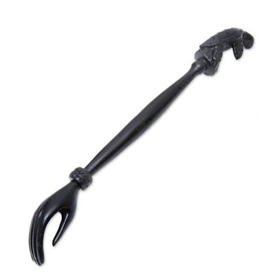 Alternate image for Black Turtle Themed Wood Back Scratcher Hand Carved in Bali Turtle Relief in Black