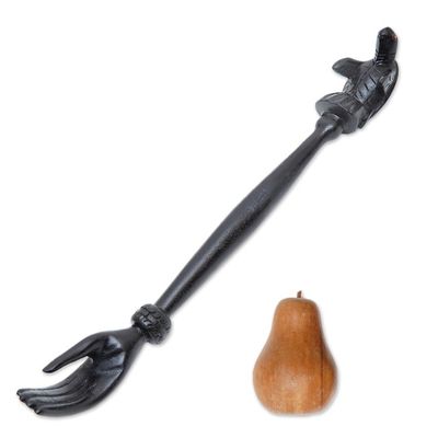 Alternate image for Black Turtle Themed Wood Back Scratcher Hand Carved in Bali Turtle Relief in Black