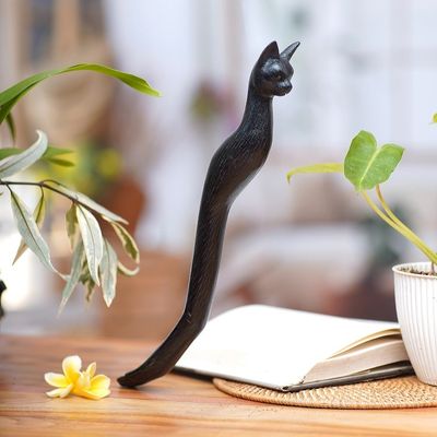 Alternate image for Black Cat Paw Wood Back Scratcher Hand Carved in Bali Kitty Comfort in Black