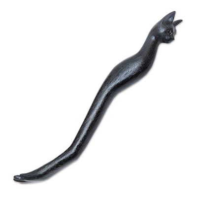 Alternate image for Black Cat Paw Wood Back Scratcher Hand Carved in Bali Kitty Comfort in Black