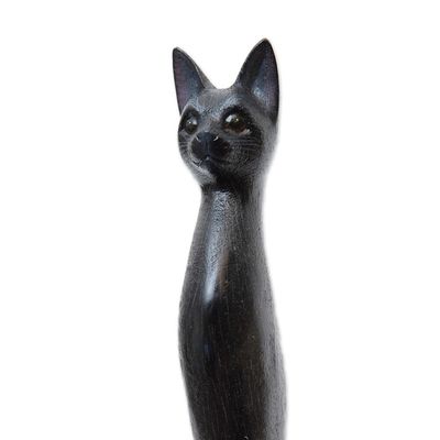 Alternate image for Black Cat Paw Wood Back Scratcher Hand Carved in Bali Kitty Comfort in Black