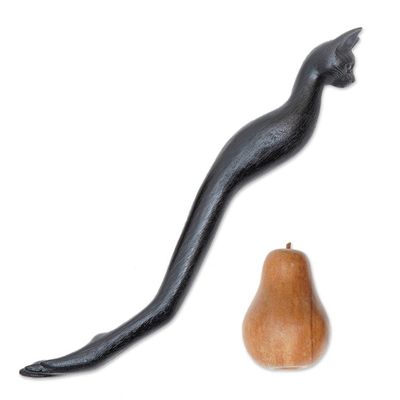 Alternate image for Black Cat Paw Wood Back Scratcher Hand Carved in Bali Kitty Comfort in Black