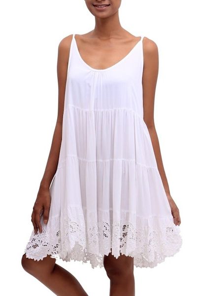 Alternate image for Embroidered Rayon Sundress in Snow White from Bali Snow White Dewi