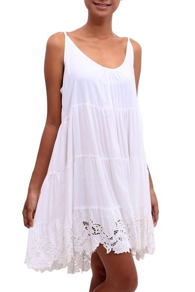 Alternate image for Embroidered Rayon Sundress in Snow White from Bali Snow White Dewi