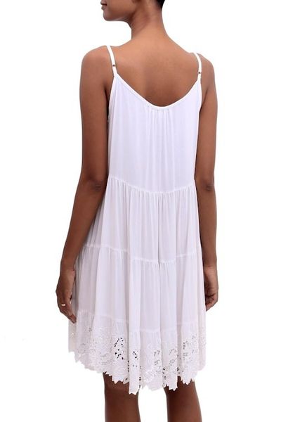 Alternate image for Embroidered Rayon Sundress in Snow White from Bali Snow White Dewi