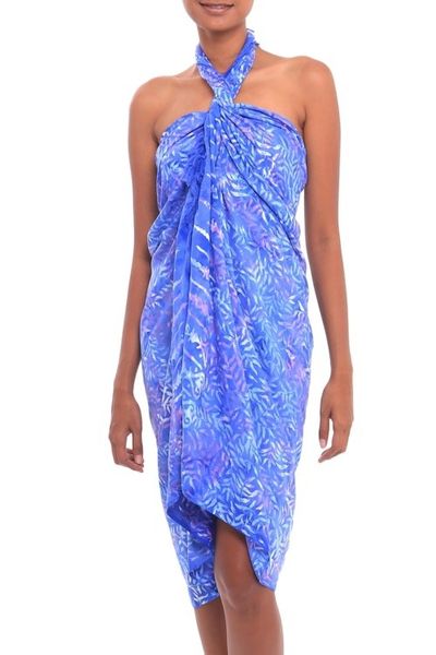Alternate image for Leaf Motif Batik Rayon Sarong in Sky Blue from Bali Heavenly Palm