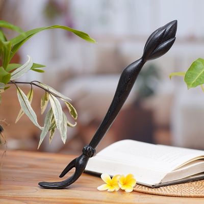 Alternate image for Black Lotus Flower Wood Hand Back Scratcher from Bali Lotus Ease in Black