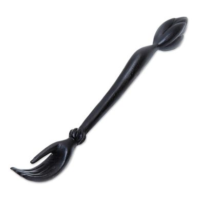 Alternate image for Black Lotus Flower Wood Hand Back Scratcher from Bali Lotus Ease in Black