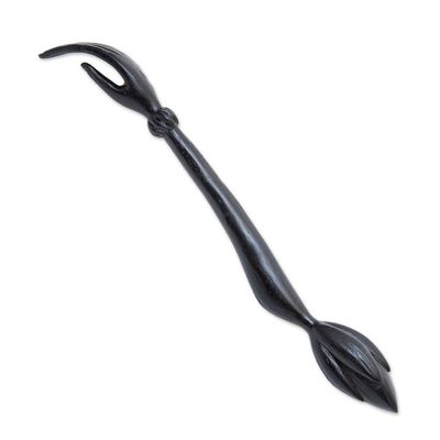 Alternate image for Black Lotus Flower Wood Hand Back Scratcher from Bali Lotus Ease in Black