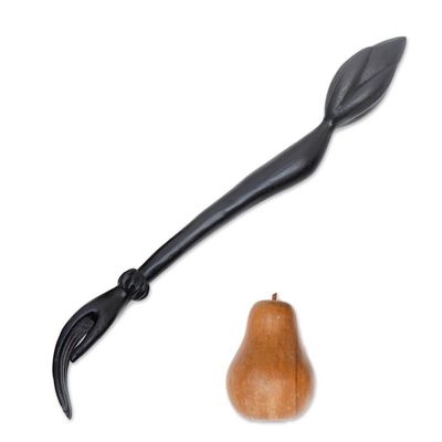 Alternate image for Black Lotus Flower Wood Hand Back Scratcher from Bali Lotus Ease in Black