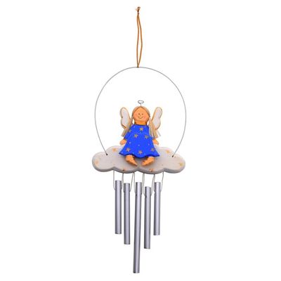Alternate image for Angel-Themed Wood Wind Chime in Blue from Bali Angel Tune in Blue