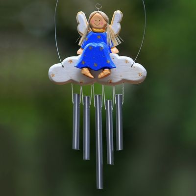 Alternate image for Angel-Themed Wood Wind Chime in Blue from Bali Angel Tune in Blue