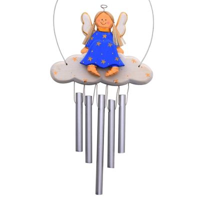 Alternate image for Angel-Themed Wood Wind Chime in Blue from Bali Angel Tune in Blue