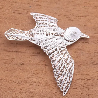 Alternate image for Sterling Silver Filigree Pigeon Brooch from Java Intricate Pigeon