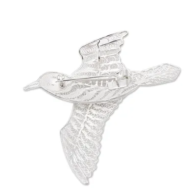 Alternate image for Sterling Silver Filigree Pigeon Brooch from Java Intricate Pigeon