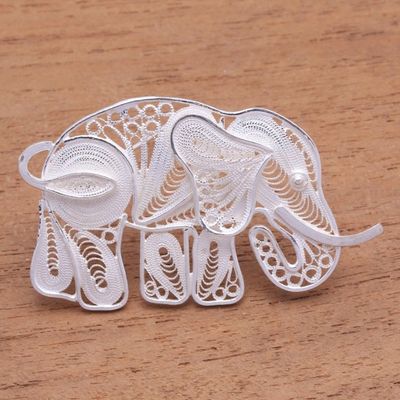 Alternate image for Sterling Silver Filigree Elephant Brooch from Java Intricate Elephant