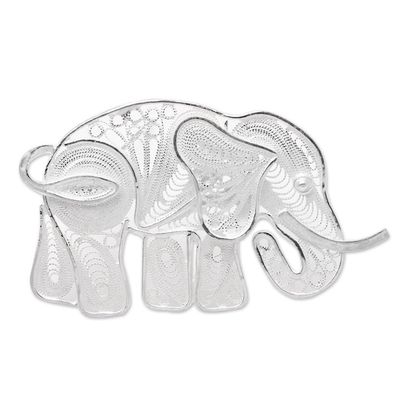 Alternate image for Sterling Silver Filigree Elephant Brooch from Java Intricate Elephant