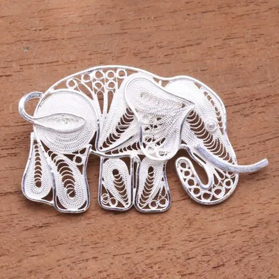 Alternate image for Sterling Silver Filigree Elephant Brooch from Java Intricate Elephant
