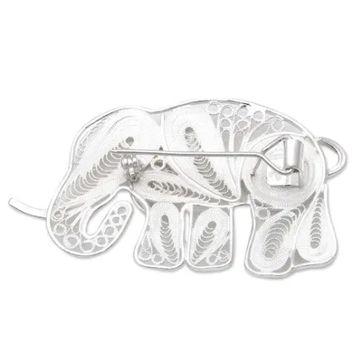 Alternate image for Sterling Silver Filigree Elephant Brooch from Java Intricate Elephant