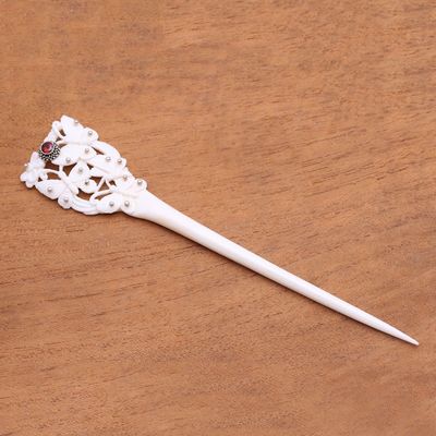 Alternate image for Bone and Garnet Butterfly Hair Pin from Bali Butterfly Love