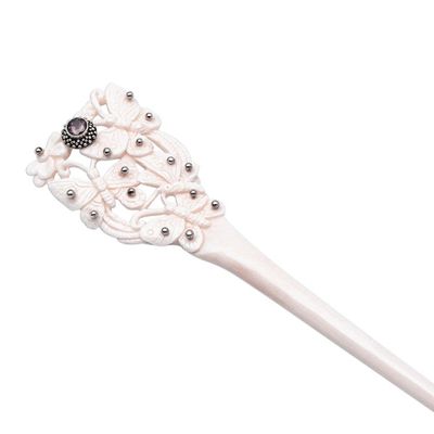 Alternate image for Bone and Garnet Butterfly Hair Pin from Bali Butterfly Love
