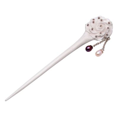 Alternate image for Rose Flower Bone and Cultured Pearl Hair Pin from Bali Studded Rose