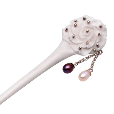 Alternate image for Rose Flower Bone and Cultured Pearl Hair Pin from Bali Studded Rose