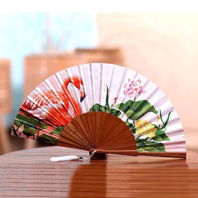 Alternate image for Flamingo-Themes Silk Hand Fan from Bali Cream Garden