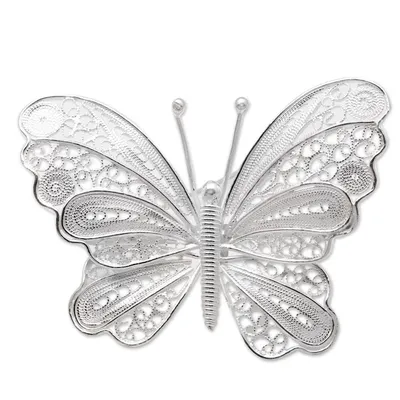 Alternate image for Butterfly Brooch Crafted from Sterling Silver Filigree Mesmerizing Butterfly