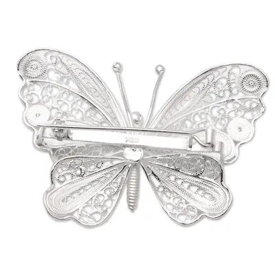 Alternate image for Butterfly Brooch Crafted from Sterling Silver Filigree Mesmerizing Butterfly