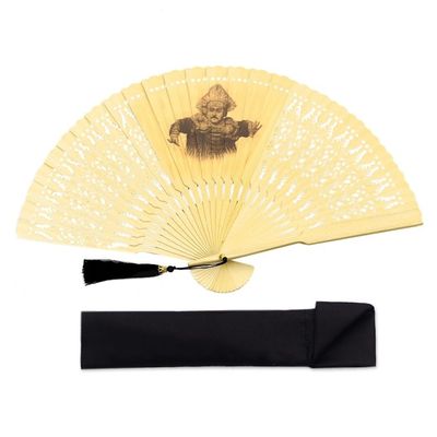 Alternate image for Baris Dance Mahogany Wood Hand Fan from Bali Baris Dance