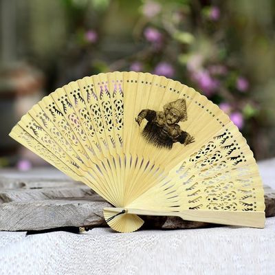 Alternate image for Baris Dance Mahogany Wood Hand Fan from Bali Baris Dance