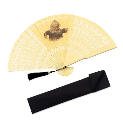 Alternate image for Baris Dance Mahogany Wood Hand Fan from Bali Baris Dance
