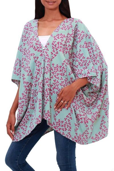 Alternate image for Batik Rayon Kimono Jacket in Mint and Magenta from Bali Fall Design