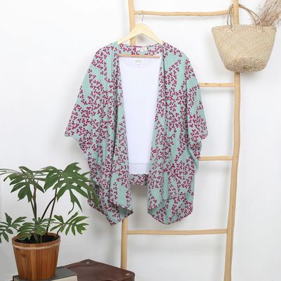 Alternate image for Batik Rayon Kimono Jacket in Mint and Magenta from Bali Fall Design