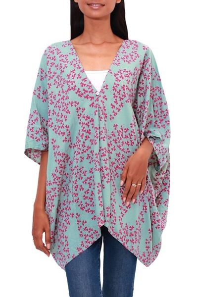 Alternate image for Batik Rayon Kimono Jacket in Mint and Magenta from Bali Fall Design