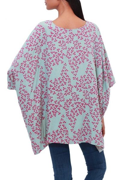 Alternate image for Batik Rayon Kimono Jacket in Mint and Magenta from Bali Fall Design