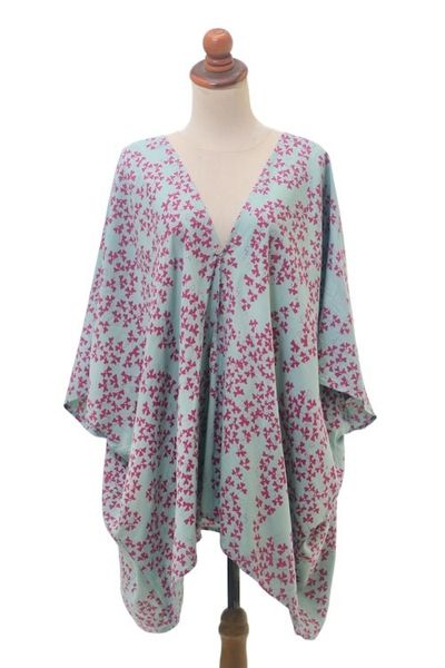 Alternate image for Batik Rayon Kimono Jacket in Mint and Magenta from Bali Fall Design